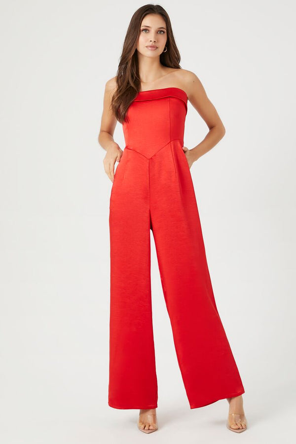 forever 21 Satin Foldover Strapless Jumpsuit