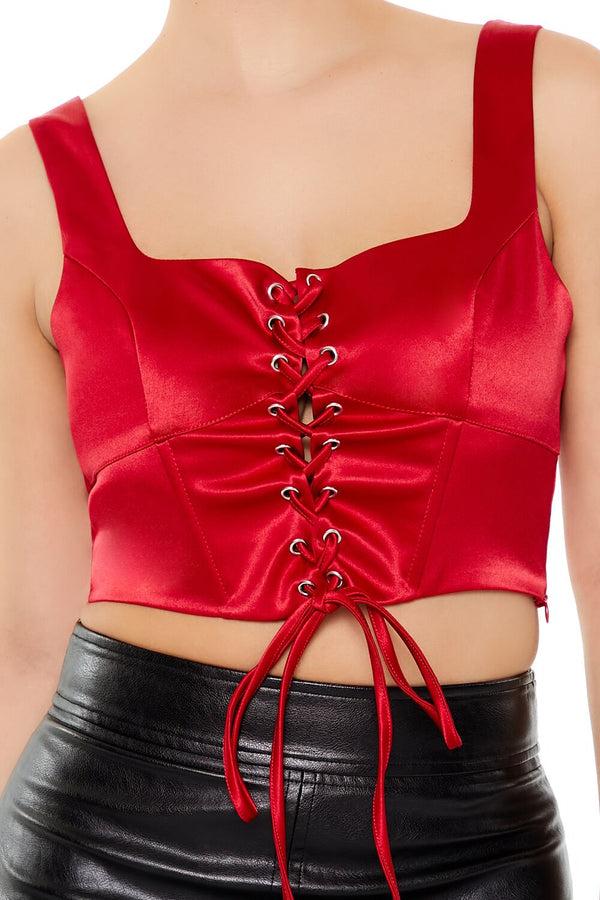 Forever 21 Satin Lace-Up Crop Top