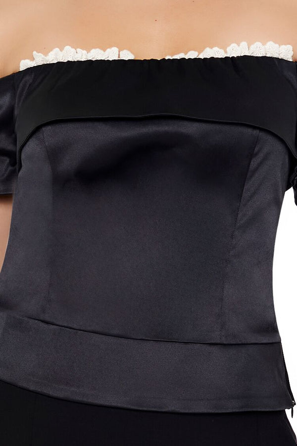 Forever 21 Satin Off-the-Shoulder Crop Top