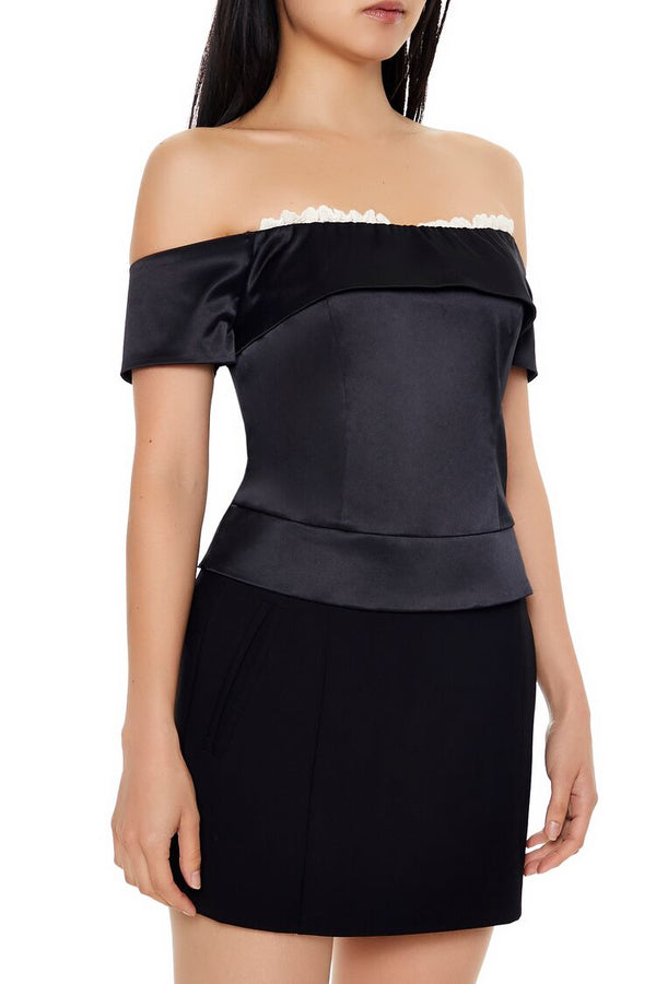 Forever 21 Satin Off-the-Shoulder Crop Top
