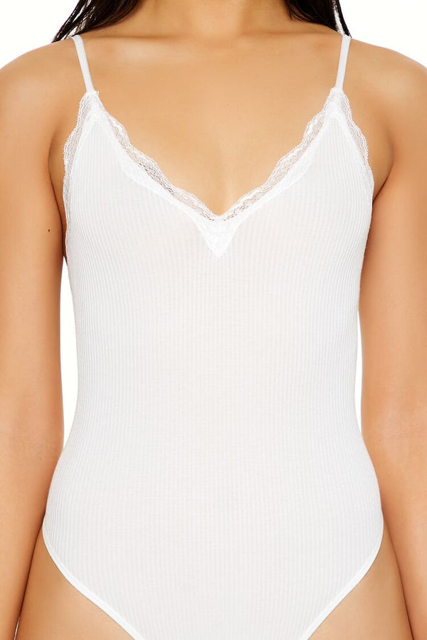 Forever 21 Seamless Lace-Trim Thong Bodysuit