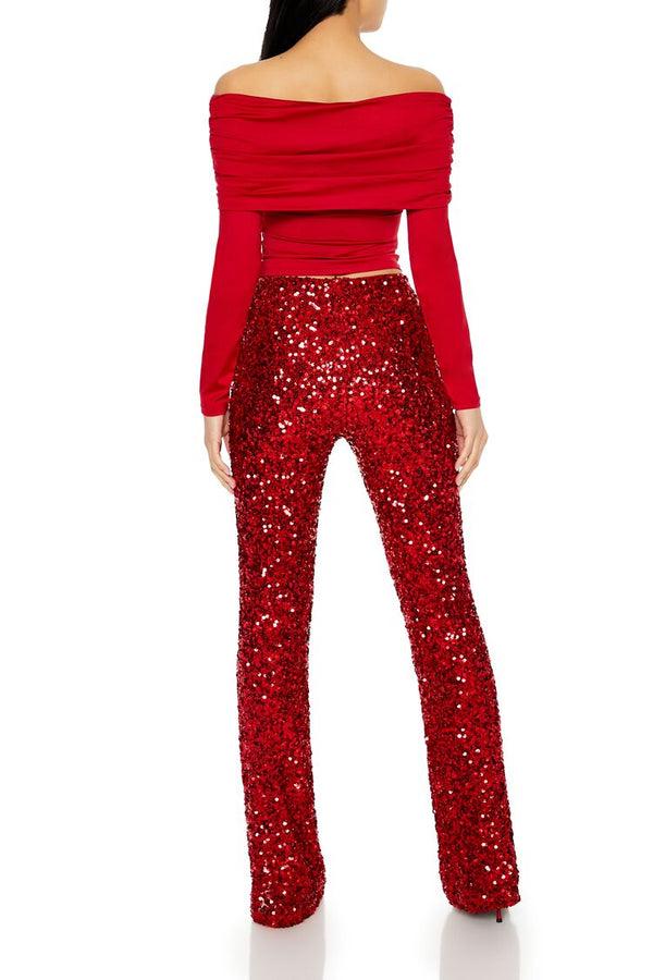 Forever 21 Sequin Mid-Rise Flare Pants