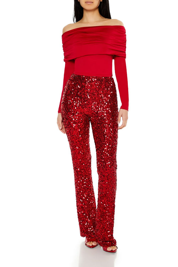 forever 21 Sequin Mid-Rise Flare Pants