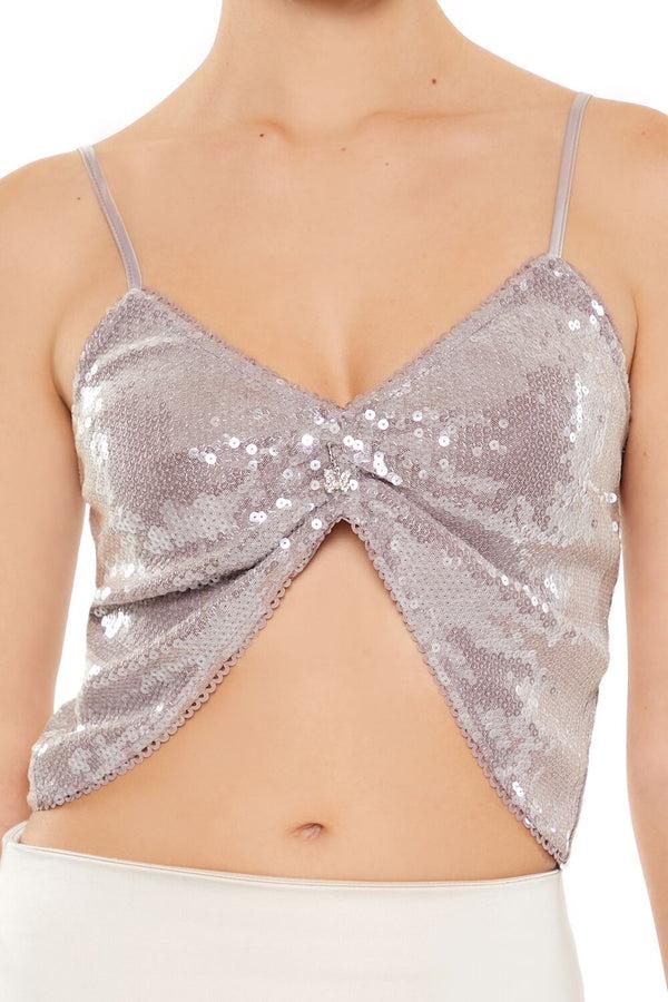 Forever 21 Sequin Notched-Hem Cropped Cami