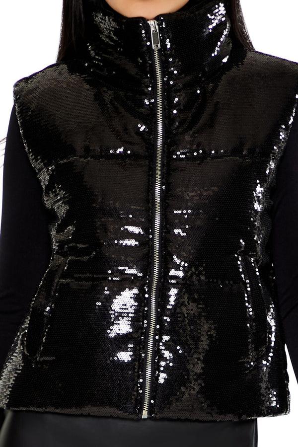 Forever 21 Sequin Quilted Faux Leather Vest