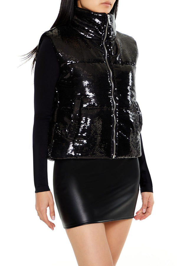 Forever 21 Sequin Quilted Faux Leather Vest