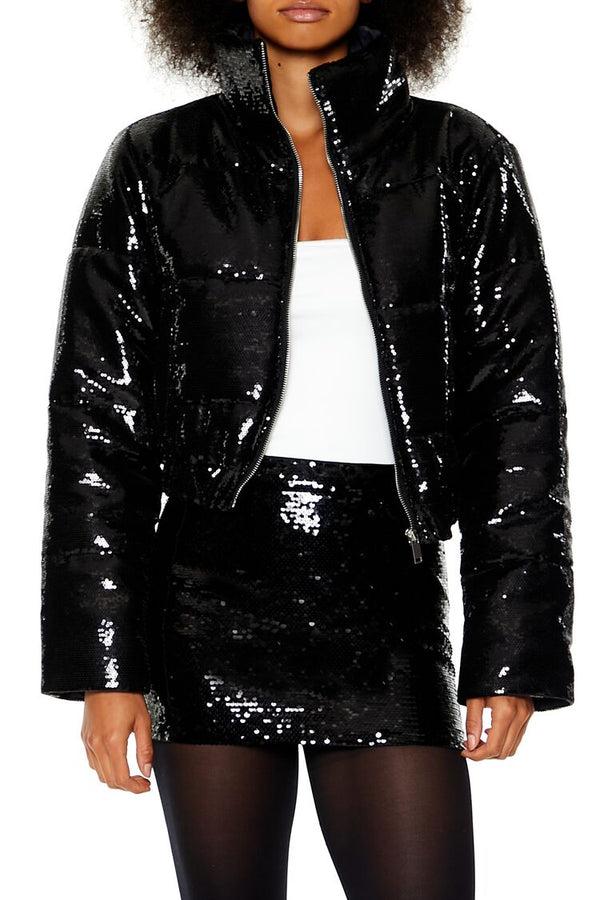 forever 21 Sequin Zip-Up Puffer Jacket