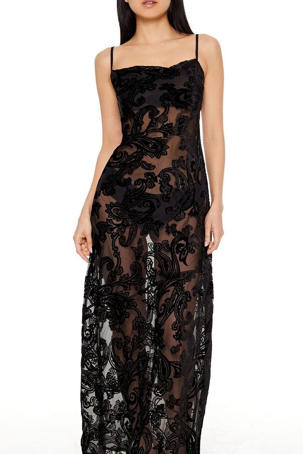 Forever 21 Sheer Flocked Paisley Maxi Dress