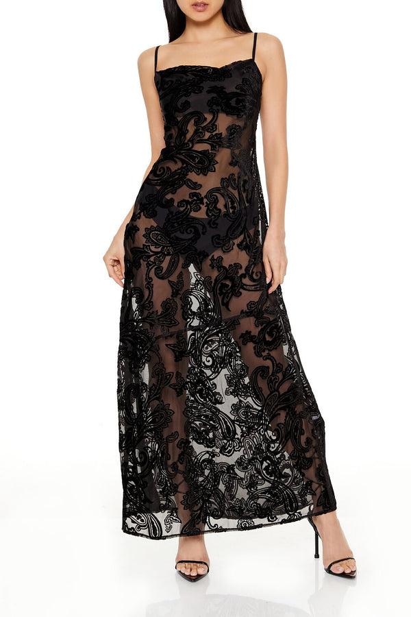 forever 21 Sheer Flocked Paisley Maxi Dress
