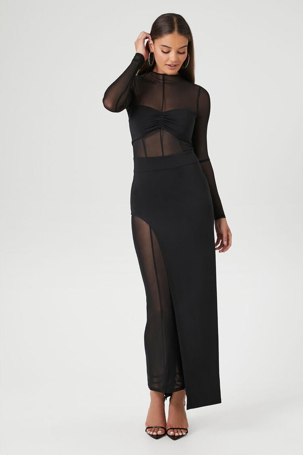 Forever 21 Sheer Mesh Asymmetrical Maxi Dress