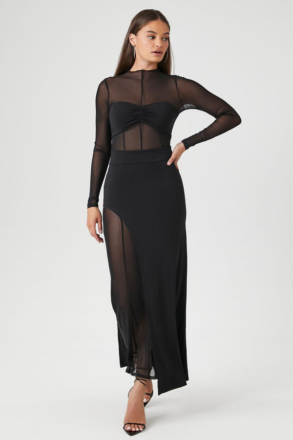 forever 21 Sheer Mesh Asymmetrical Maxi Dress