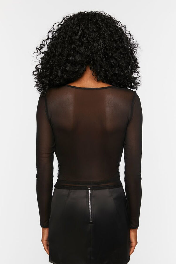 Forever 21 Sheer Mesh Long-Sleeve Top