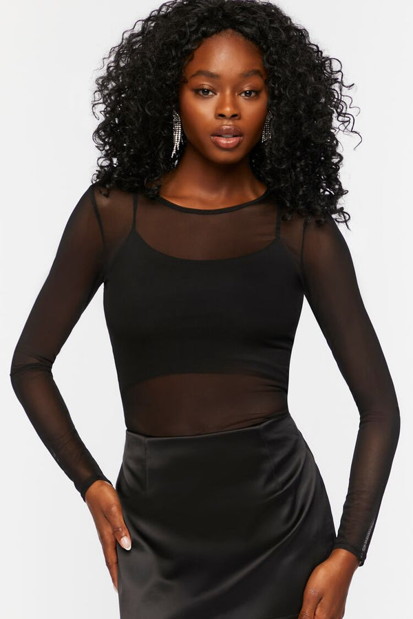 forever 21 Sheer Mesh Long-Sleeve Top