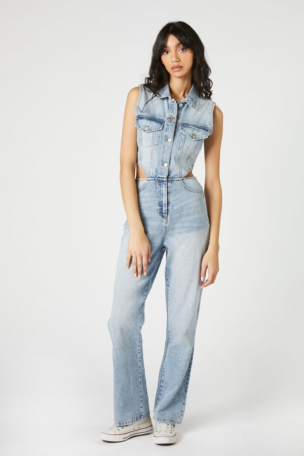 Forever 21 Sleeveless Cutout Denim Overalls