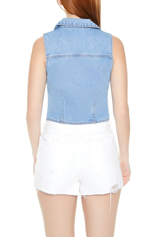 Forever 21 Sleeveless Denim Zip-Up Crop Top