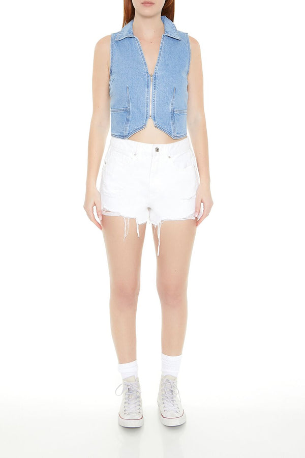 Forever 21 Sleeveless Denim Zip-Up Crop Top