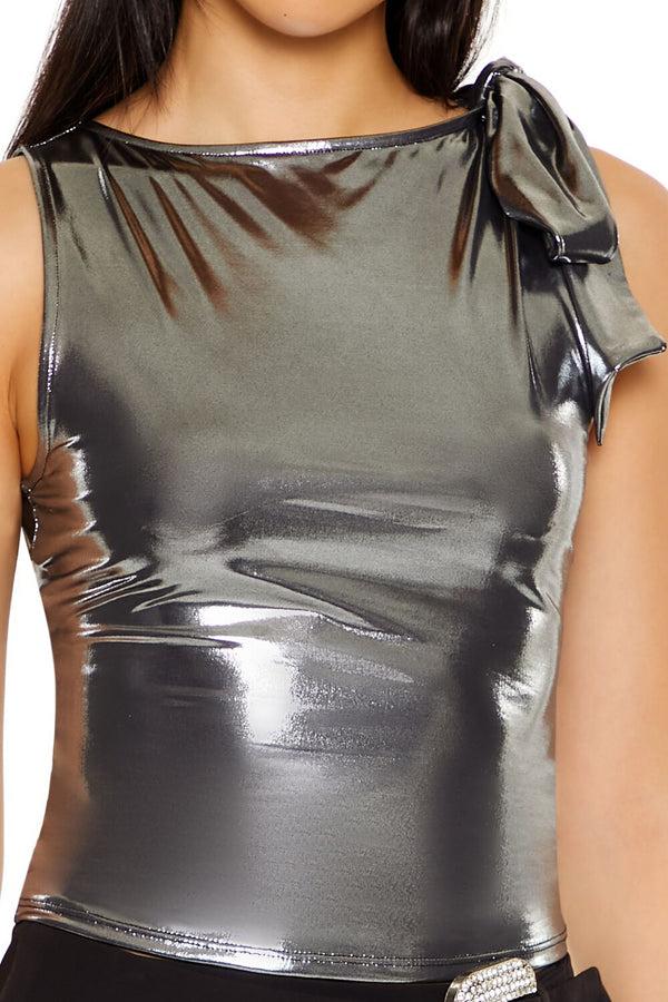 Forever 21 Sleeveless Metallic Bow Crop Top