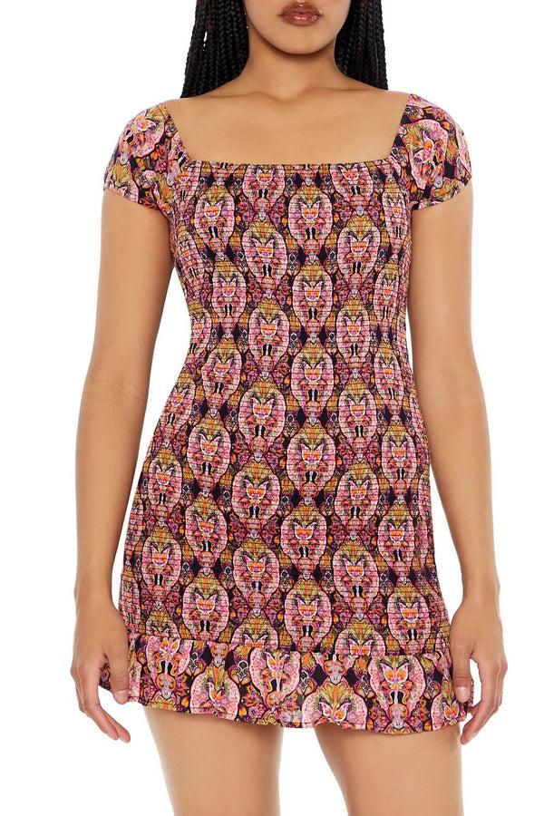 Forever 21 Smocked Ornate Print Mini Dress