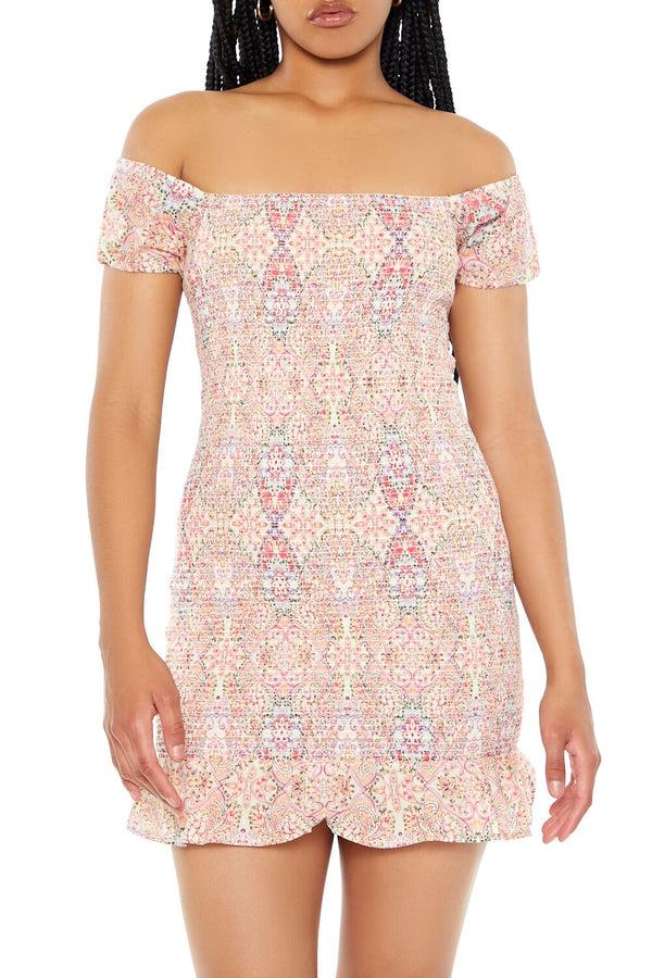 Forever 21 Smocked Ornate Print Mini Dress