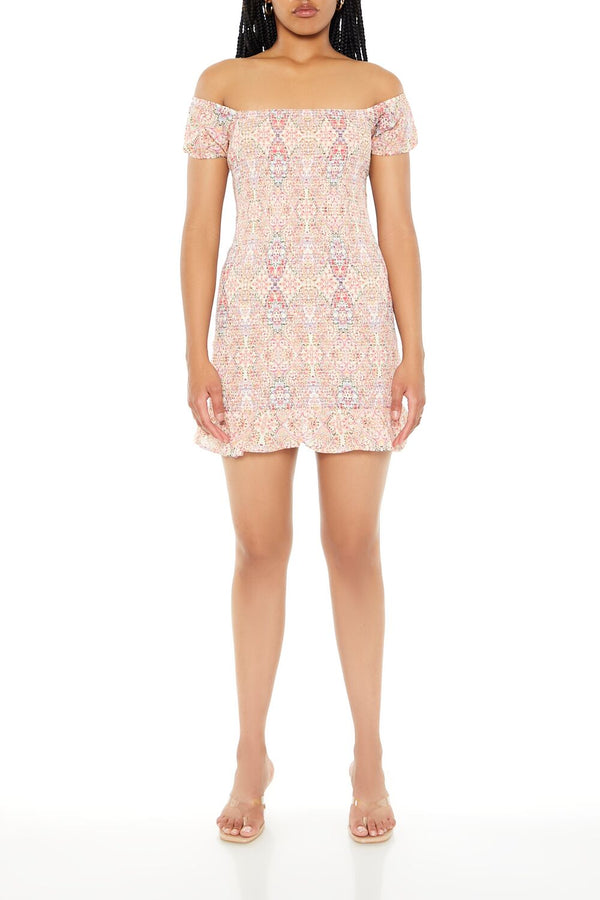 forever 21 Smocked Ornate Print Mini Dress