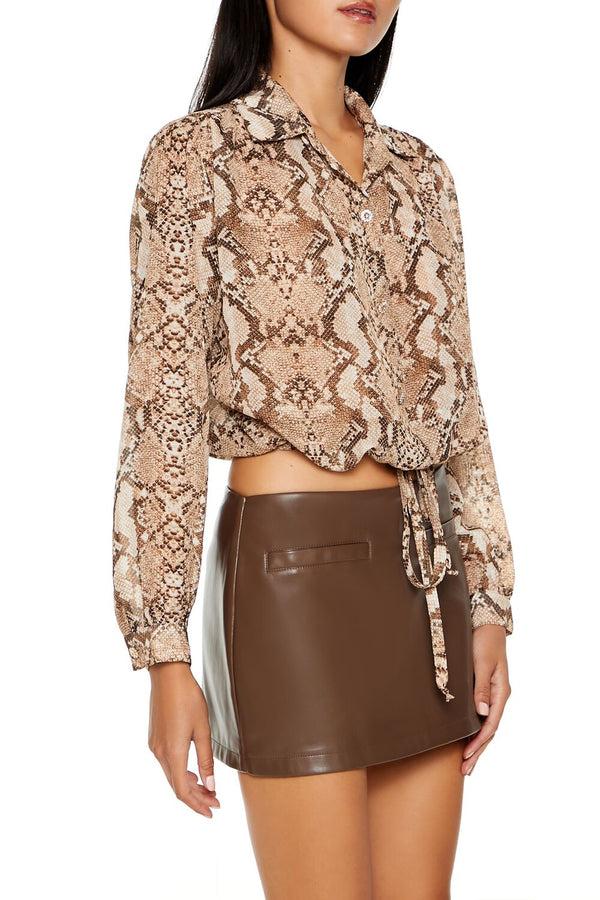 Forever 21 Snake Tie-Front Cropped Shirt