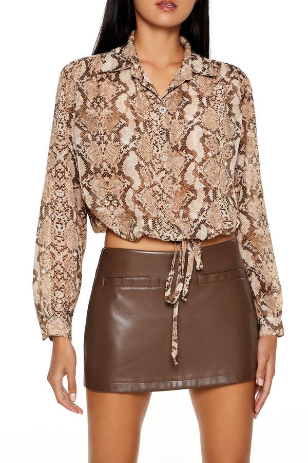 forever 21 Snake Tie-Front Cropped Shirt