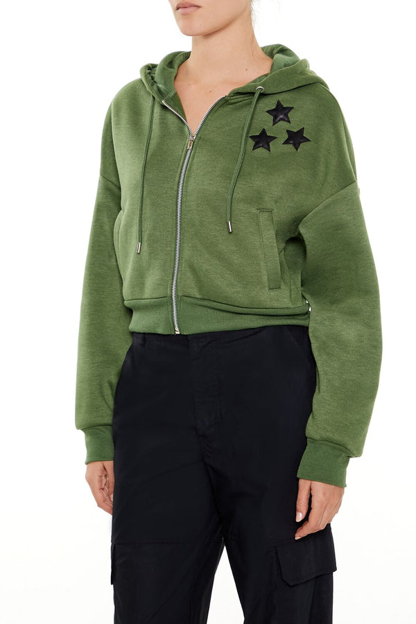 Forever 21 Star Patch Zip-Up Hoodie