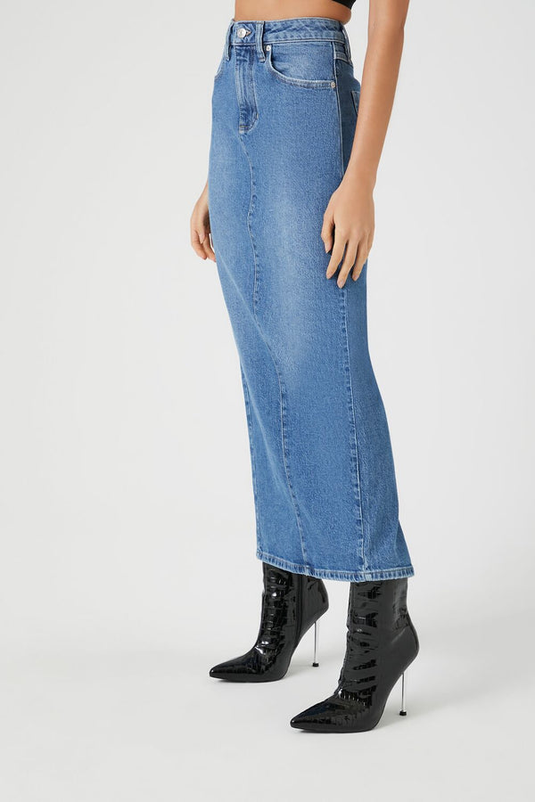 Forever 21 Stone Wash Slit Denim Maxi Skirt