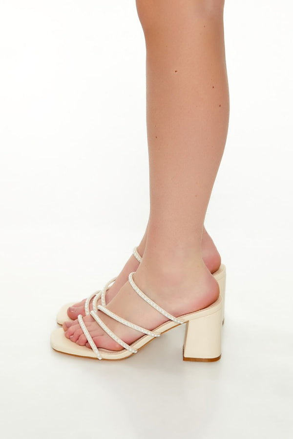 Forever 21 Strappy Faux Pearl Block Heels