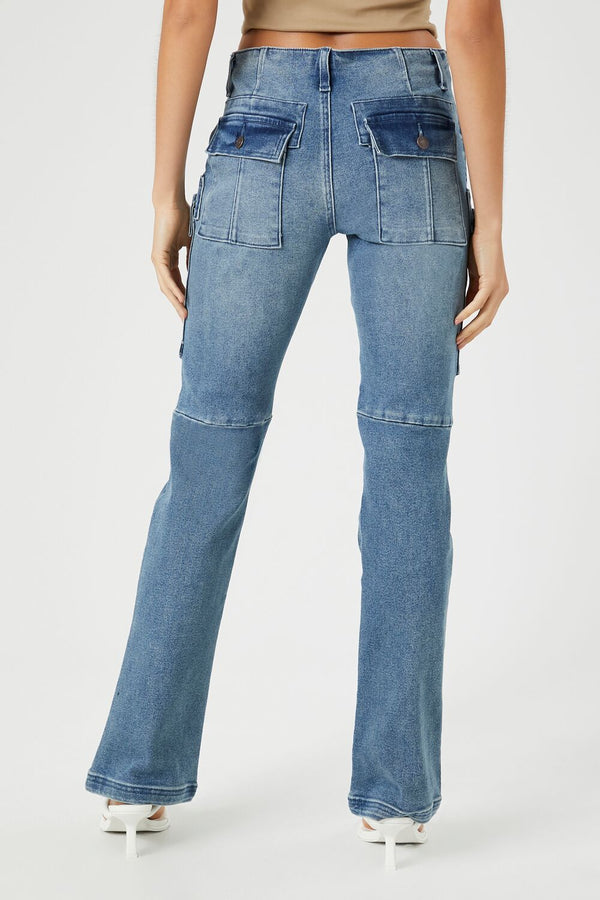 Forever 21 Stretch-Denim Cargo Bootcut Jeans