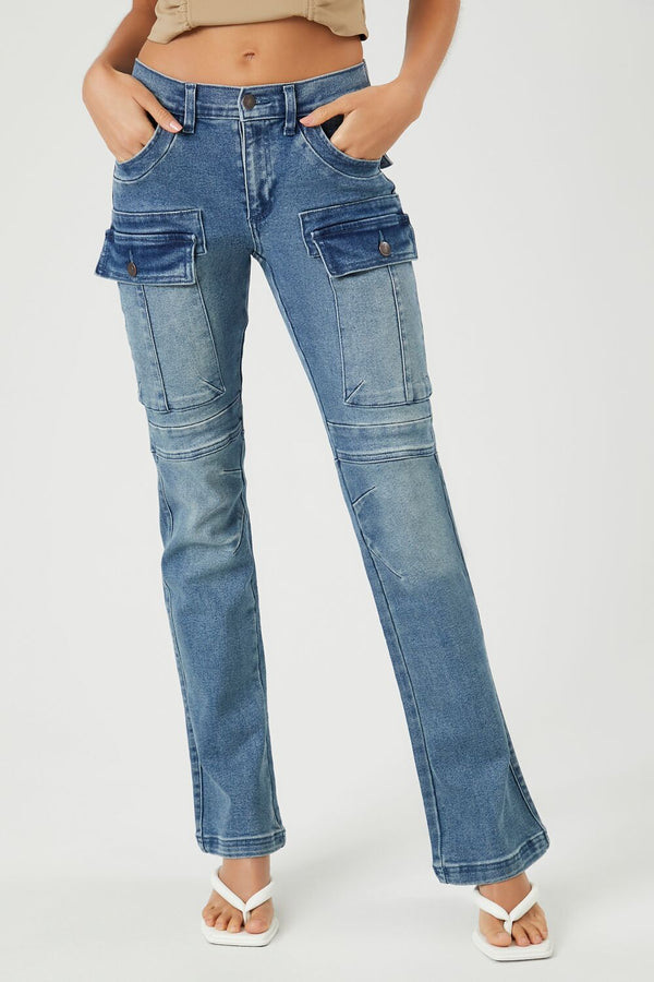 forever 21 Stretch-Denim Cargo Bootcut Jeans