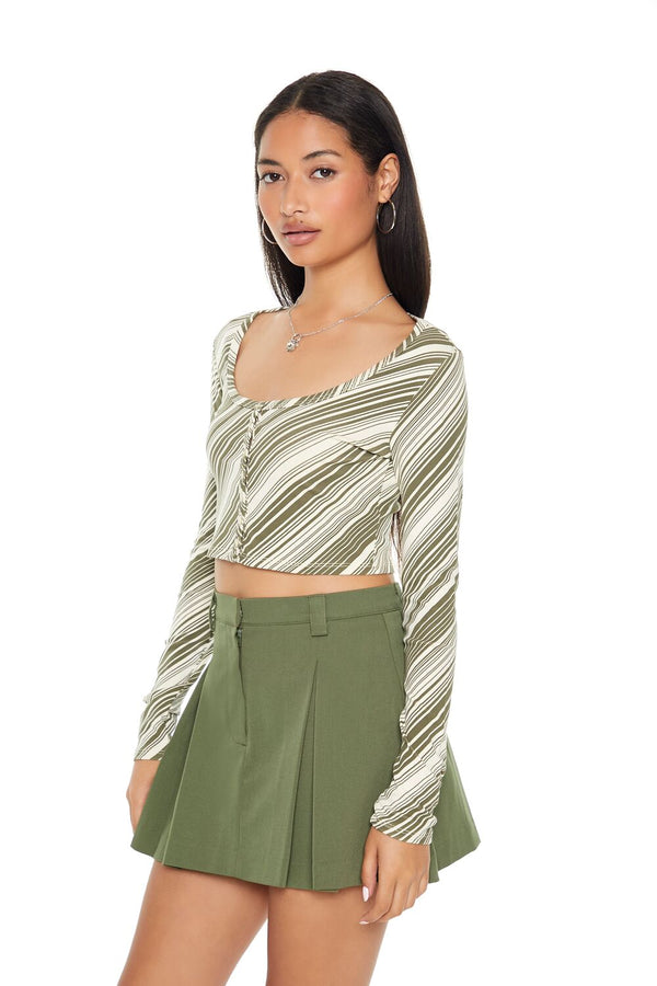 Forever 21 Striped Button-Front Crop Top