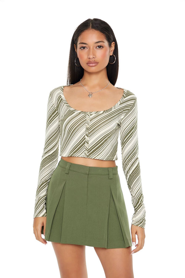 forever 21 Striped Button-Front Crop Top