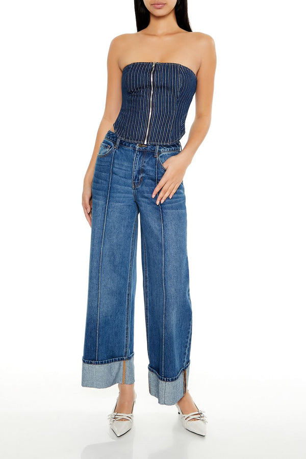 Forever 21 Striped Denim Tube Crop Top