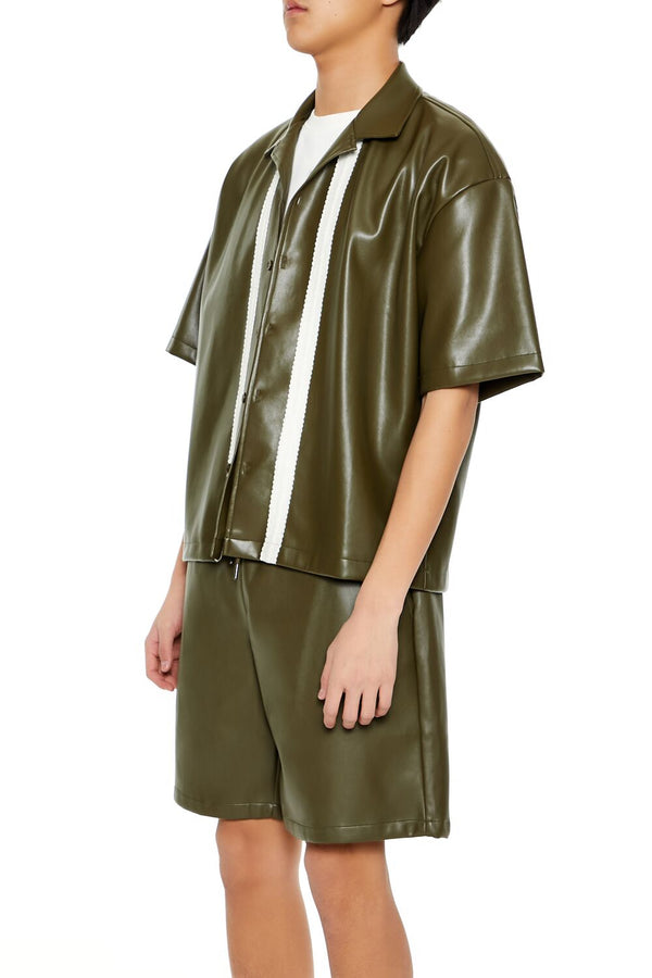 Forever 21 Striped Faux Leather Shirt