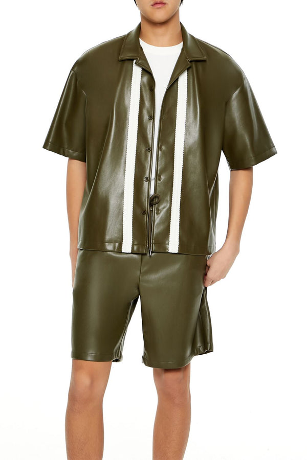 forever 21 Striped Faux Leather Shirt