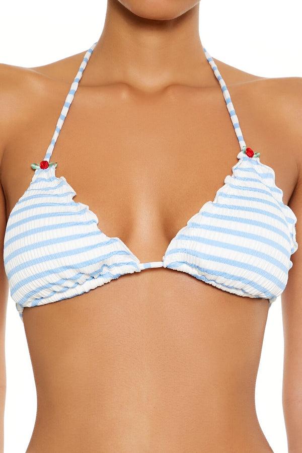 Forever 21 Striped Seersucker Triangle Bikini Top