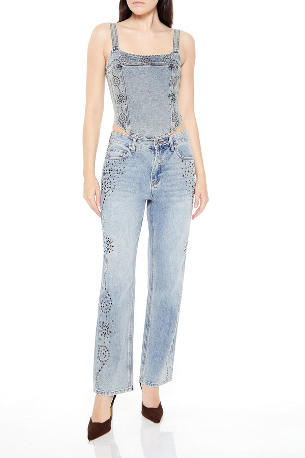 Forever 21 Studded Denim Crop Top