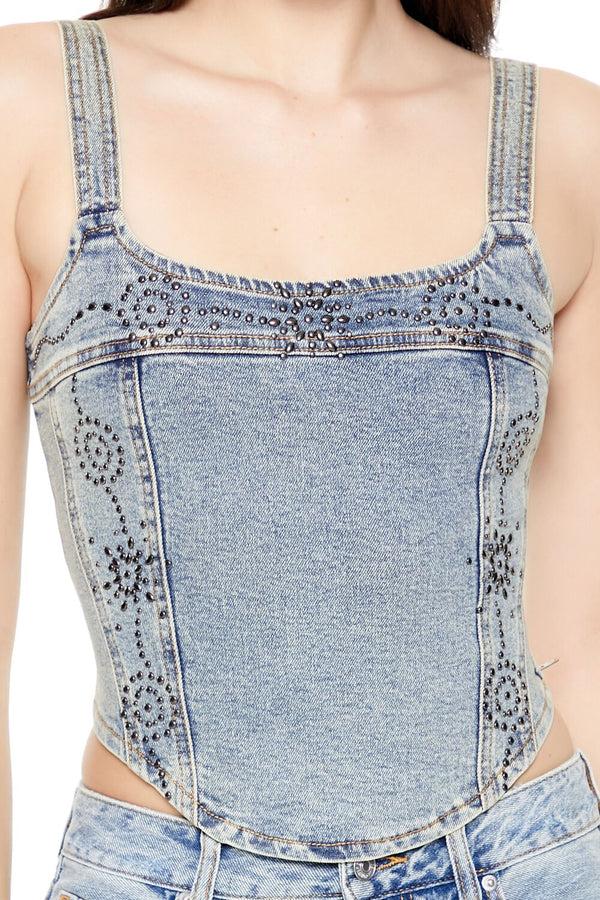 Forever 21 Studded Denim Crop Top