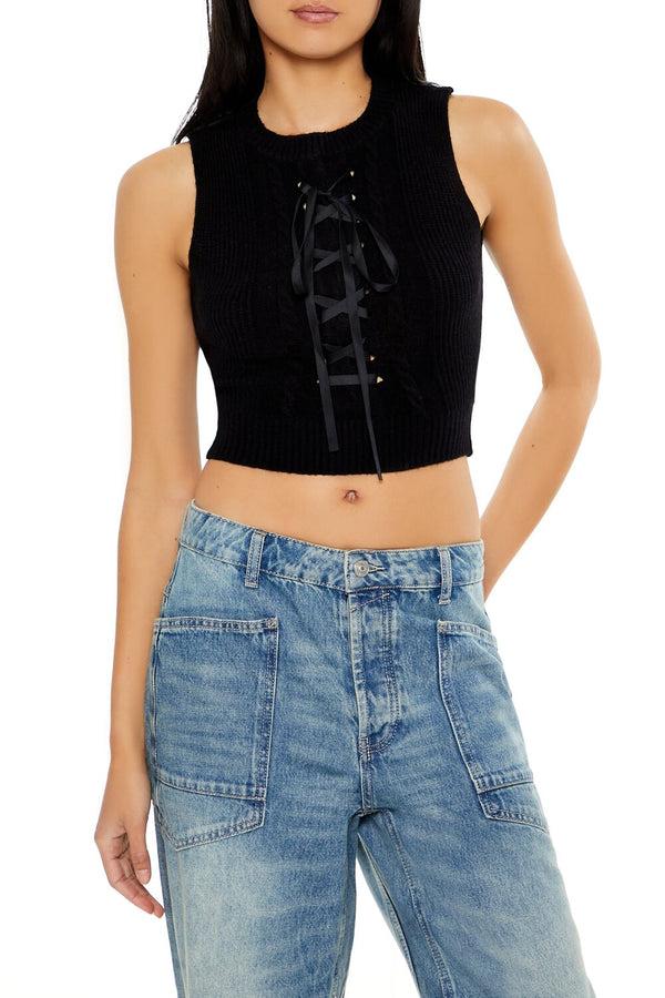 forever 21 Sweater-Knit Lace-Up Crop Top