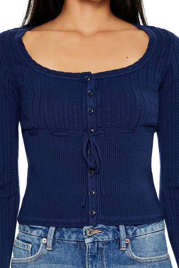 Forever 21 Tie-Front Pointelle Knit Sweater