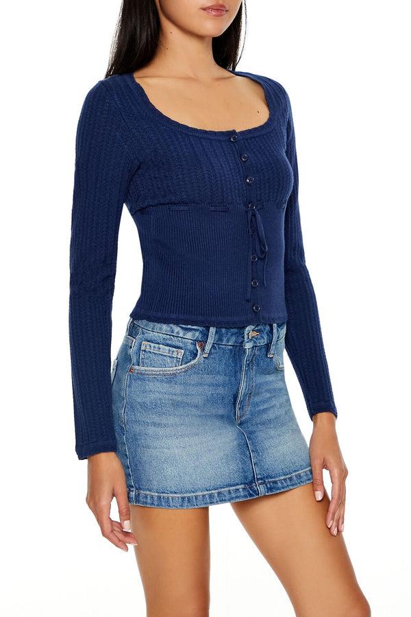 Forever 21 Tie-Front Pointelle Knit Sweater