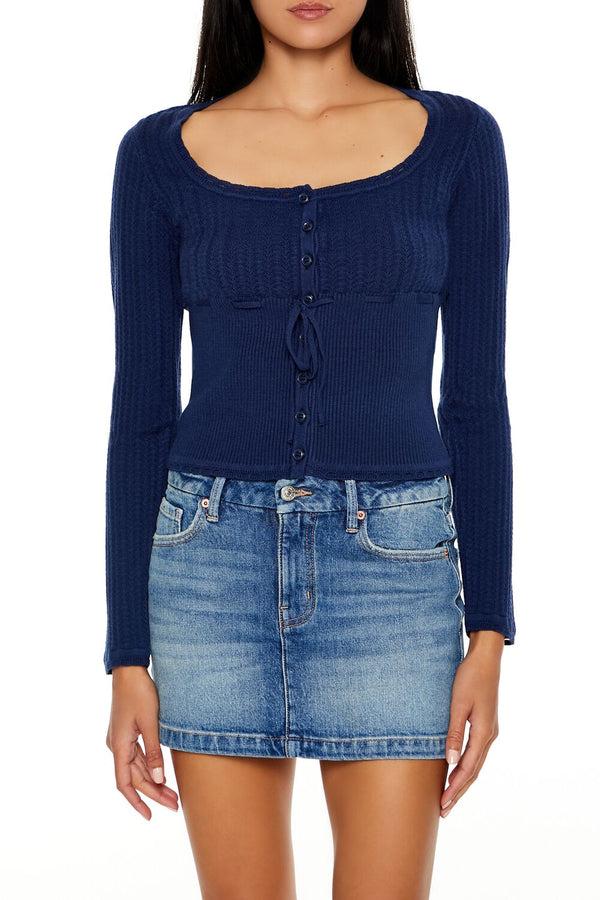 forever 21 Tie-Front Pointelle Knit Sweater