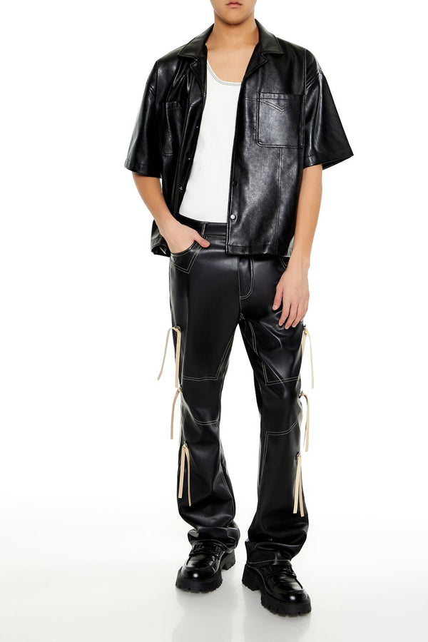 forever 21 Two-Tone Faux Leather Flare Pants