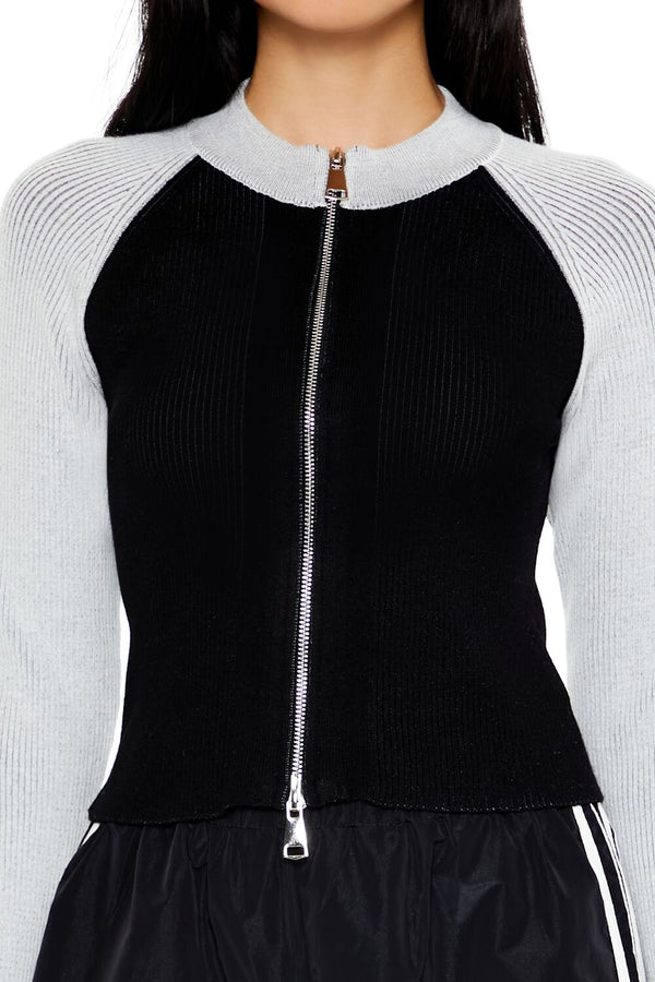 Forever 21 Two-Tone Raglan Zip-Up Sweater