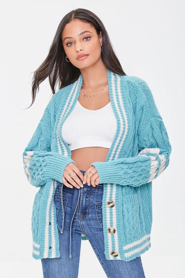 forever 21 Varsity-Striped Cardigan Sweater