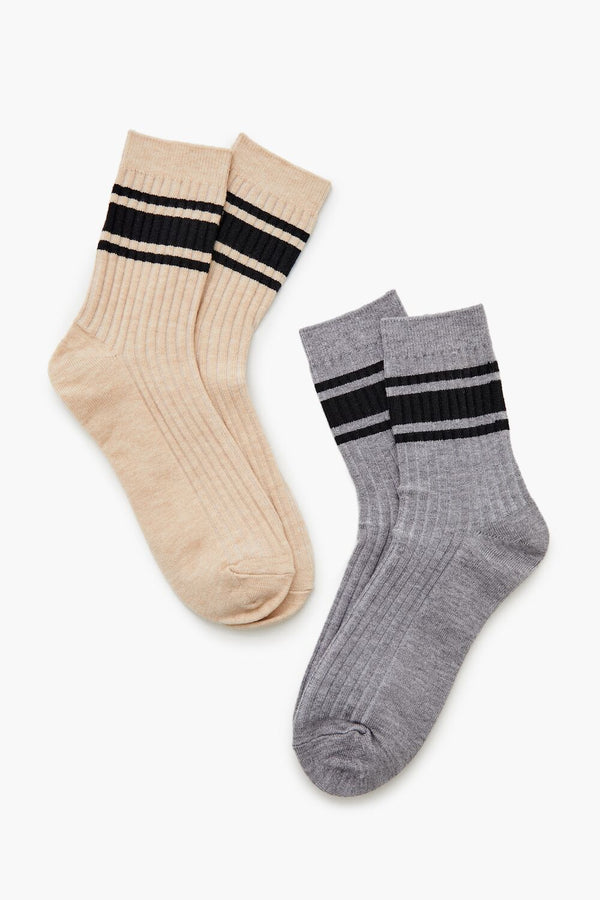 Forever 21 Varsity-Striped Crew Socks Set - 2 Pack