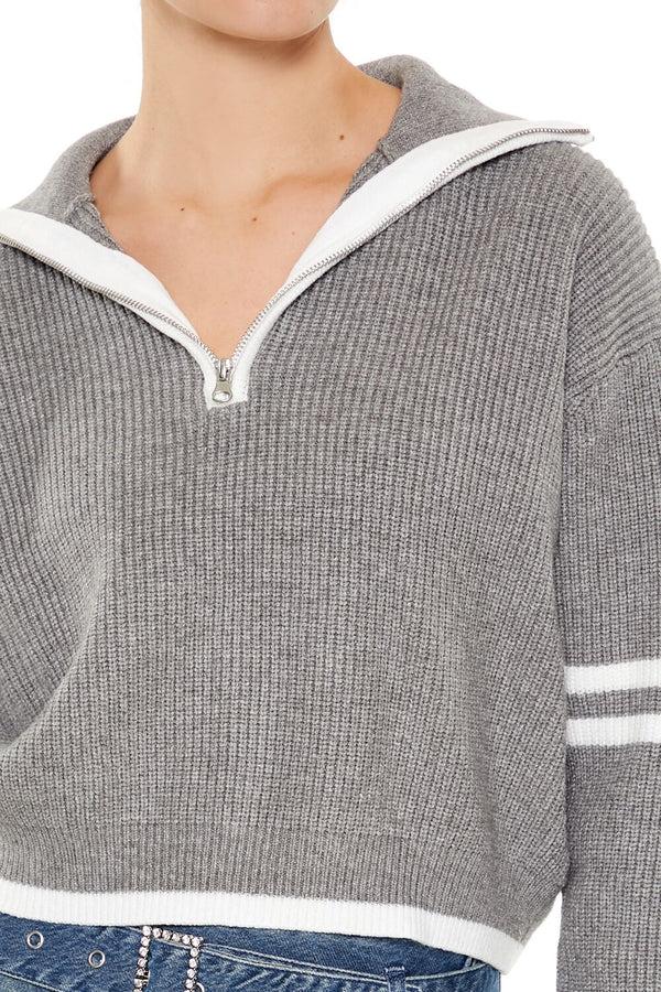 Forever 21 Varsity-Striped Half-Zip Sweater