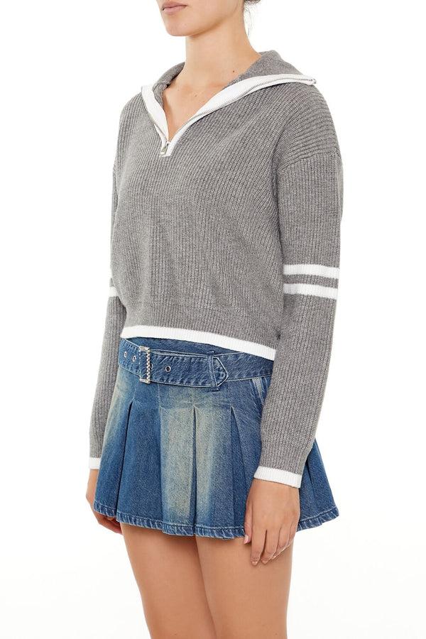 Forever 21 Varsity-Striped Half-Zip Sweater