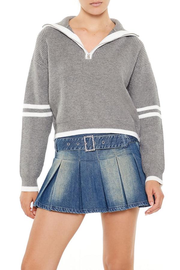 forever 21 Varsity-Striped Half-Zip Sweater